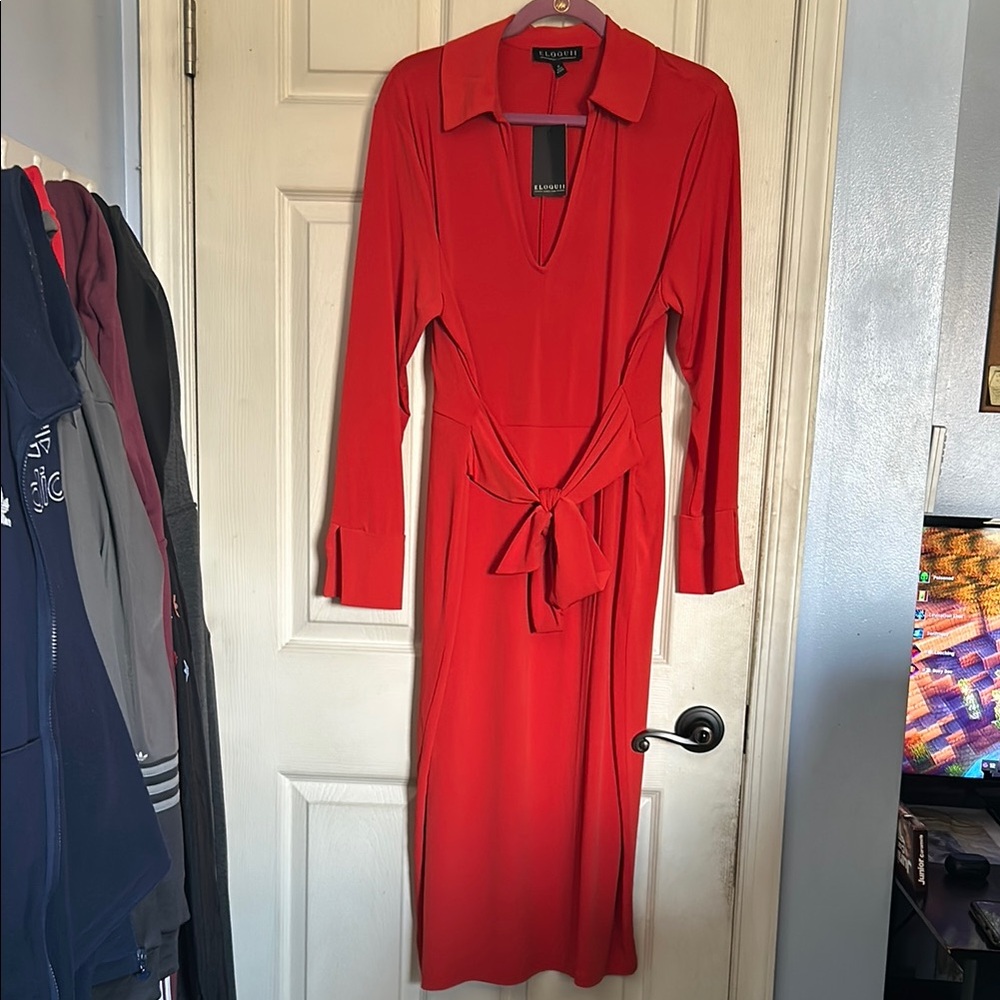 NWT Eloquii Orange long sleeve faux wrap dress size 18